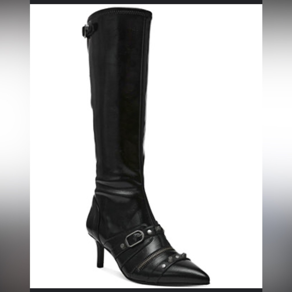 Wild Pair Shiny Black moto kitten Heeled Boots NWT 6